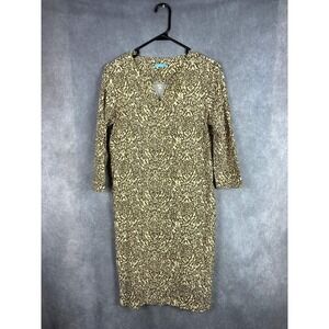 J.McLaughlin Brown Cream Abstract Print Catalina Cloth V-Neck Dress Medium